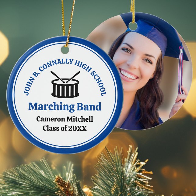 Blue High School Marching Band Custom Christmas Ceramic Tree Decoration (Creator Uploaded)