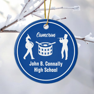 Blue High School Marching Band Custom Christmas Ceramic Tree Decoration