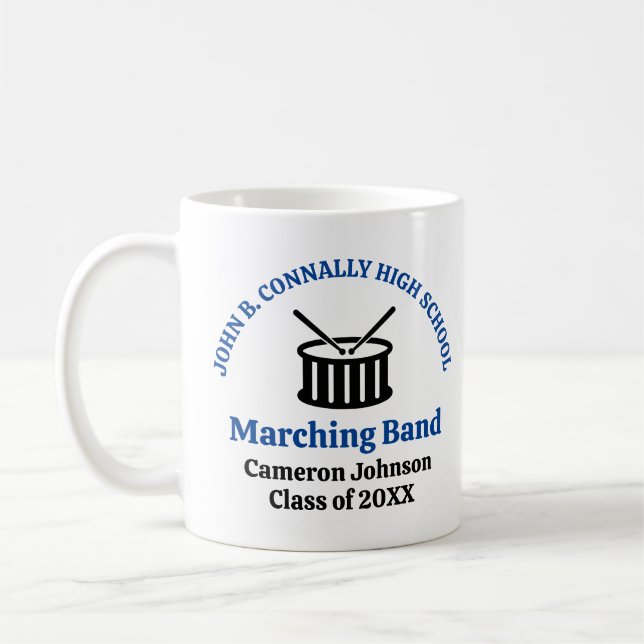 Blue High School Marching Band Customisable Coffee Mug (Left)