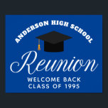 Blue High School Reunion Custom Alumni Welcome Poster<br><div class="desc">A classic custom class reunion party welcome poster for alumnus in blue and white typography for a high school,  college,  or university. Customise with your school name and graduating class  for great personalised alumni celebration decor.</div>