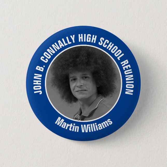 Blue High School Reunion Yearbook Photo 6 Cm Round Badge (Front)