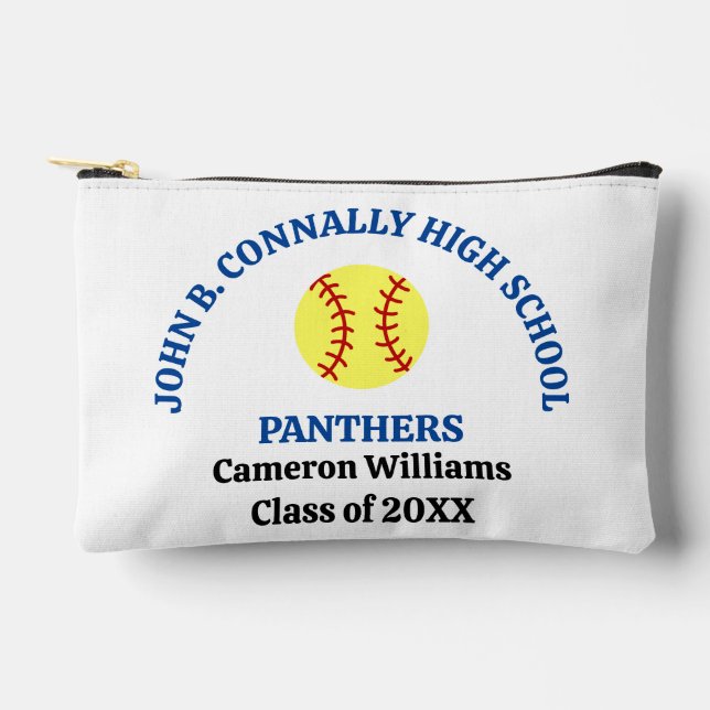 Blue High School Softball Player Personalised Accessory Pouch (Front)