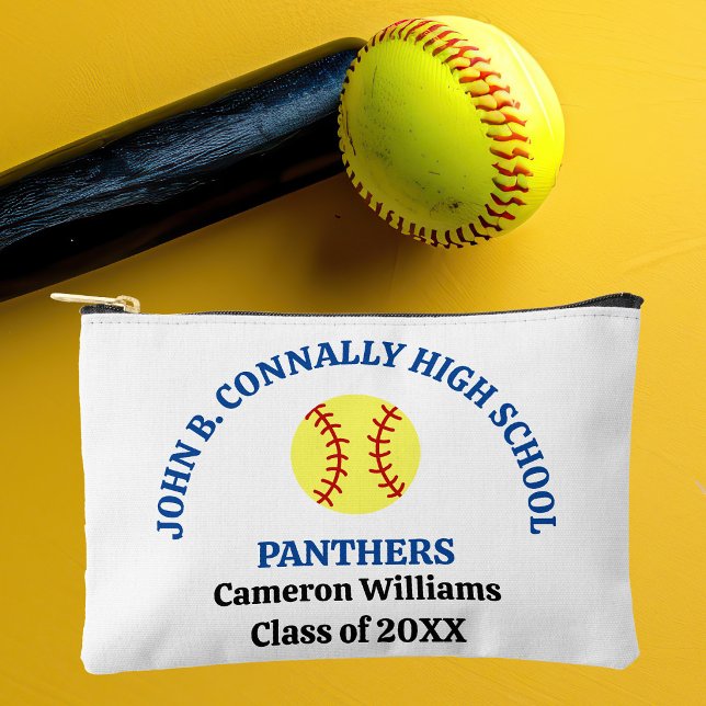 Blue High School Softball Player Personalised Accessory Pouch (Creator Uploaded)