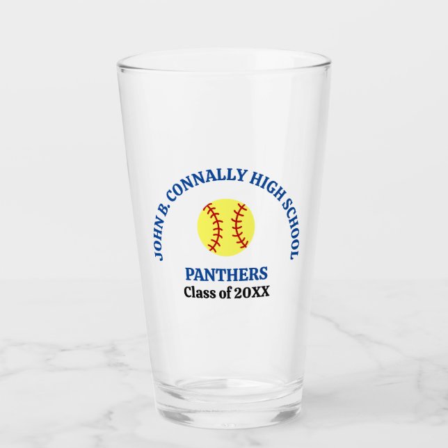 Blue High School Softball Player Personalised Glass (Front)