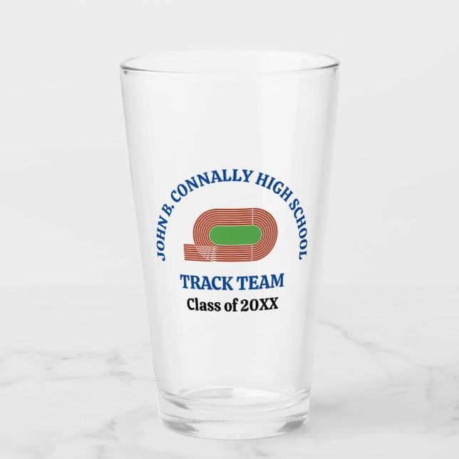 Blue High School Track & Field Team Personalised Glass (Front)