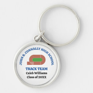 Blue High School Track & Field Team Personalised Key Ring