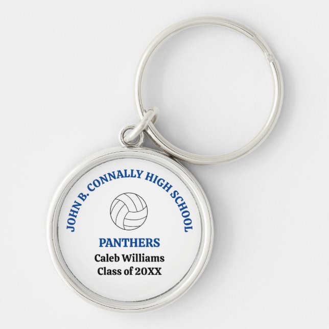 Blue High School Volleyball Player Personalised Key Ring (Front)