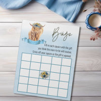 Blue Highland Cow Baby Shower Bingo Game