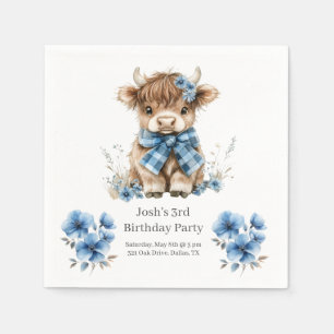 Blue Highland Cow Birthday Party Napkin