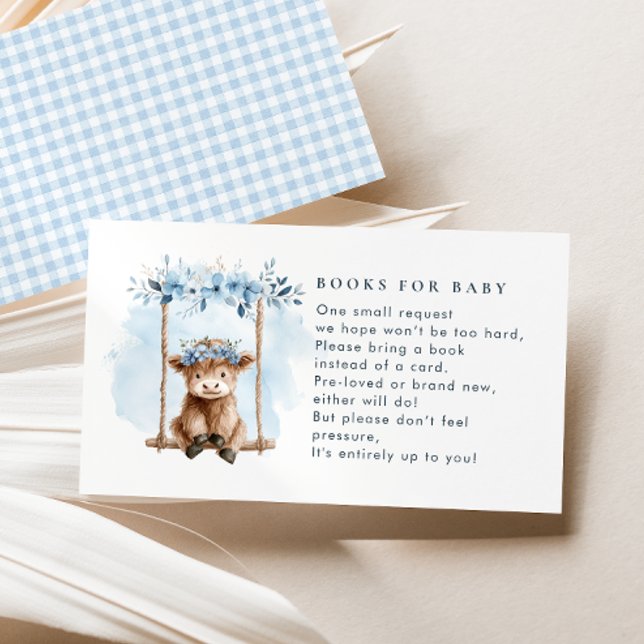 Blue Highland Cow Books For Boy Baby Shower Enclosure Card (Creator Uploaded)