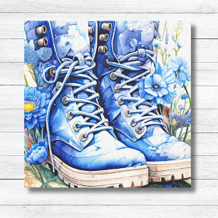 Blue Hiking Boots with Wildflowers Canvas Print