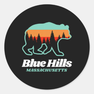 Blue Hills Machusetts Skiing Snowboarding Bear Classic Round Sticker