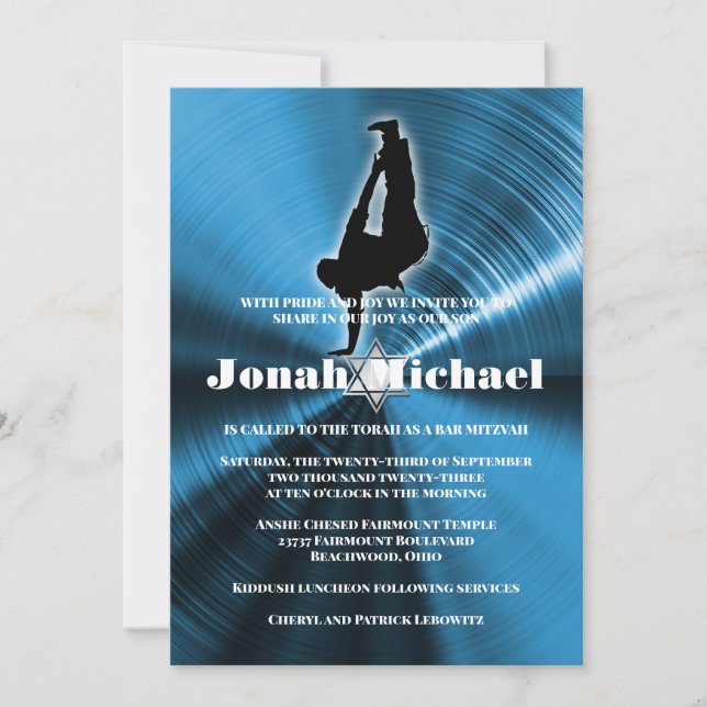 Blue Hip-Hop Dance Dancer Bar Mitzvah Invitation (Front)