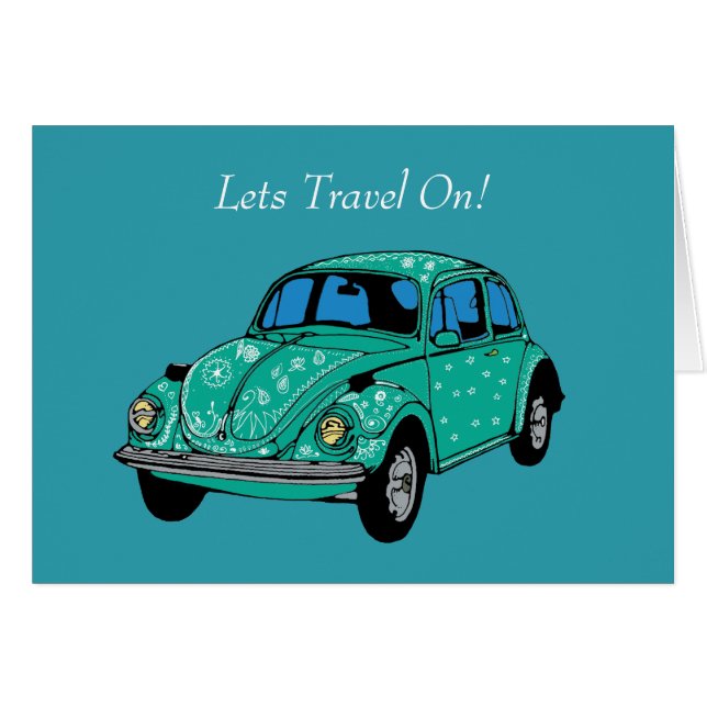 Blue Hippie Car Art Drawing  Postcard (Front Horizontal)