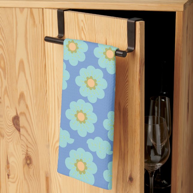 Blue Hippie Flowers  Tea Towel (Thirds Fold)