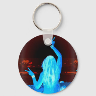 blue hippie peace sign key ring