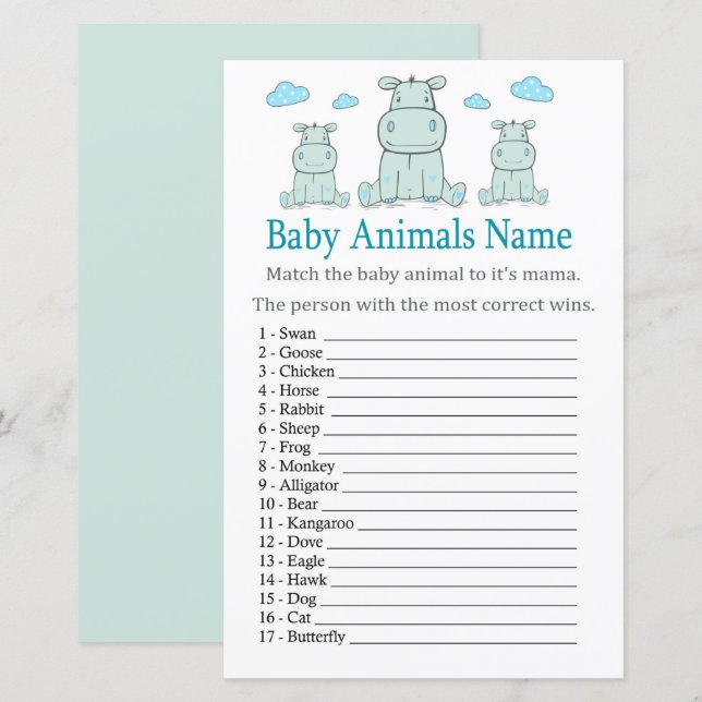 Blue Hippo Baby Animals Name Game (Front/Back)