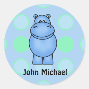 Blue Hippo Birthday Stickers