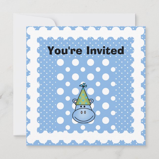 Blue Hippo Customised Birthday Invites (Front)