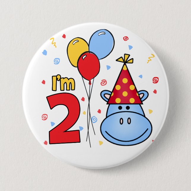 Blue Hippo Face 2nd Birthday 7.5 Cm Round Badge (Front)