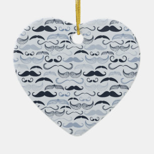 Blue Hipster Moustaches Ceramic Tree Decoration