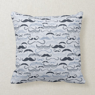Blue Hipster Moustaches Cushion