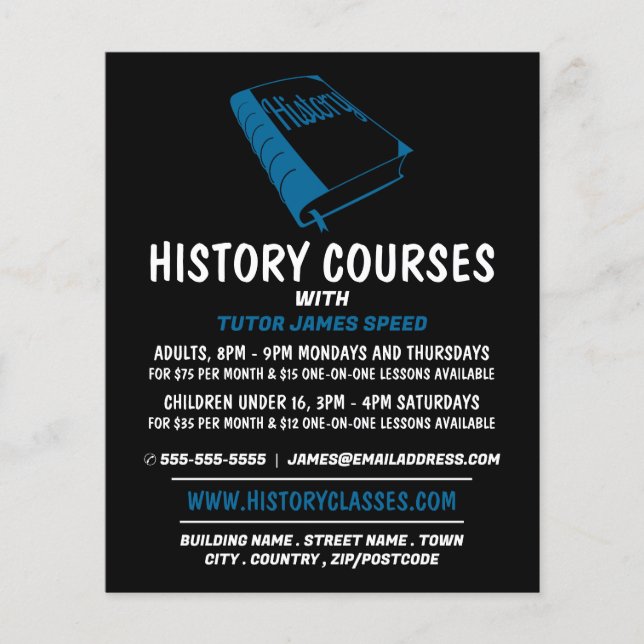 Blue History Book, History Course Advertising Flyer (Front)