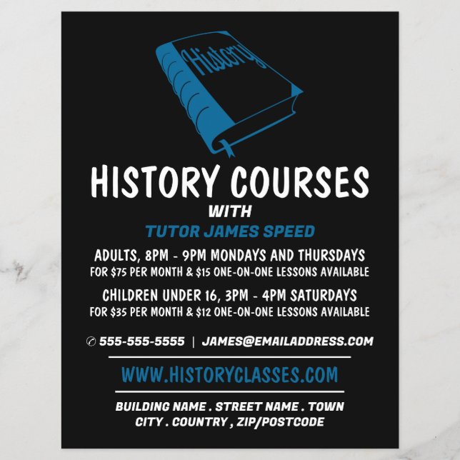 Blue History Book, History Course Advertising Flyer (Front)
