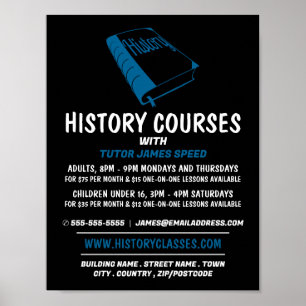 Blue History Book, History Course Advertising Poster
