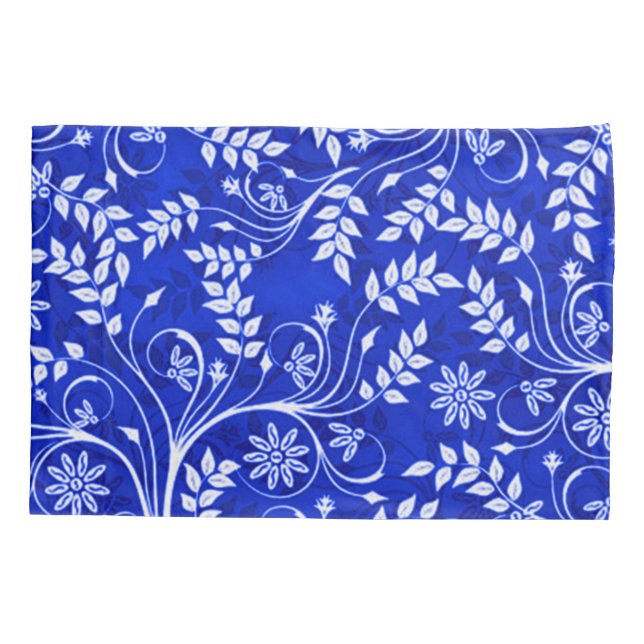 Blue Hmong Decorative Floral Pattern Pillowcase (Back)
