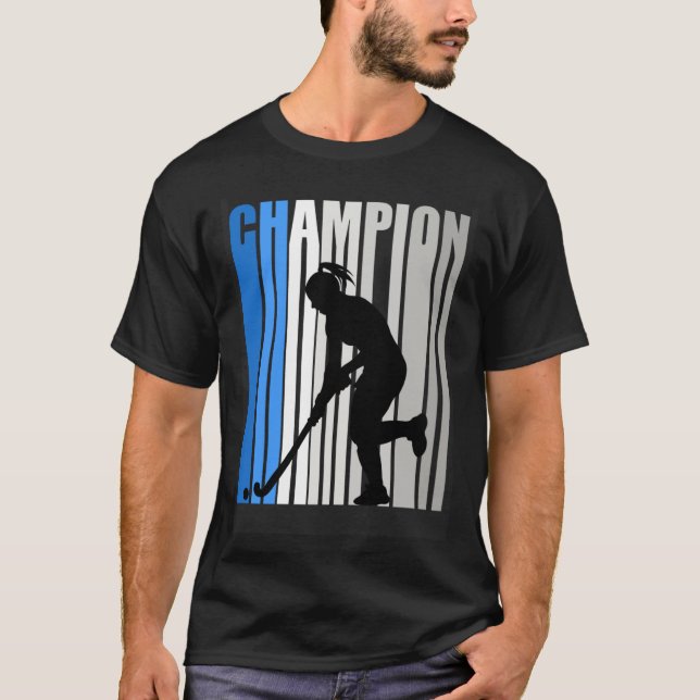 Blue Hockey Champion Girls Birthday Outside Hockey T-Shirt (Front)