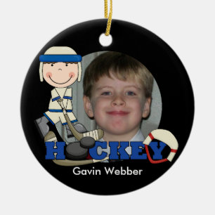 Blue Hockey Player Photo Ornament