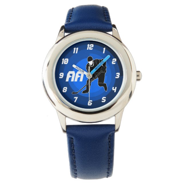 Blue Hockey Player Silhouette Watch (Front)