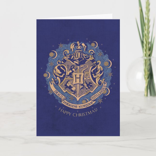Blue HOGWARTS™ Crest Holiday Wreath (Front)