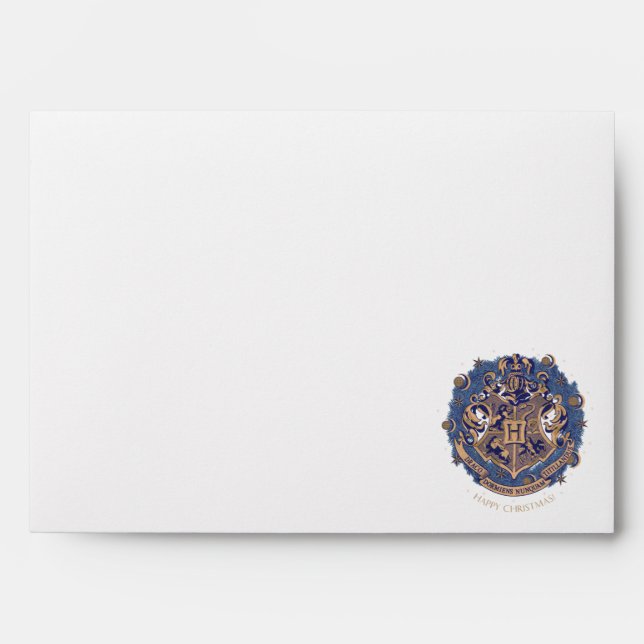 Blue HOGWARTS™ Crest Holiday Wreath Envelope (Front)