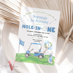Blue HOLE IN ONE Any Age Golf Birthday Invitation