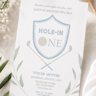 Blue Hole in One Golf 1st Birthday Invitation
