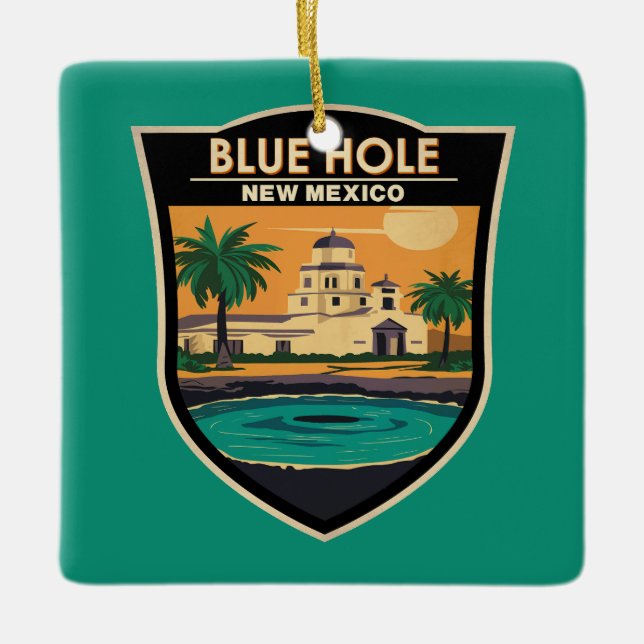 Blue Hole New Mexico Travel Art Badge Ceramic Ornament (Front)