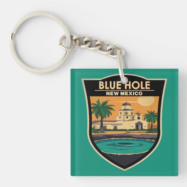 Blue Hole New Mexico Travel Art Badge Key Ring (Front)
