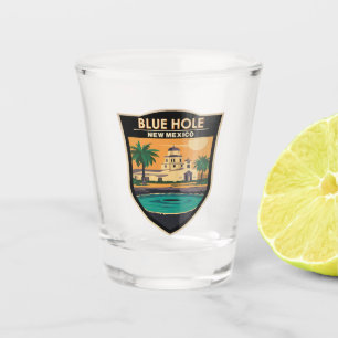 Blue Hole New Mexico Travel Art Badge Shot Glass