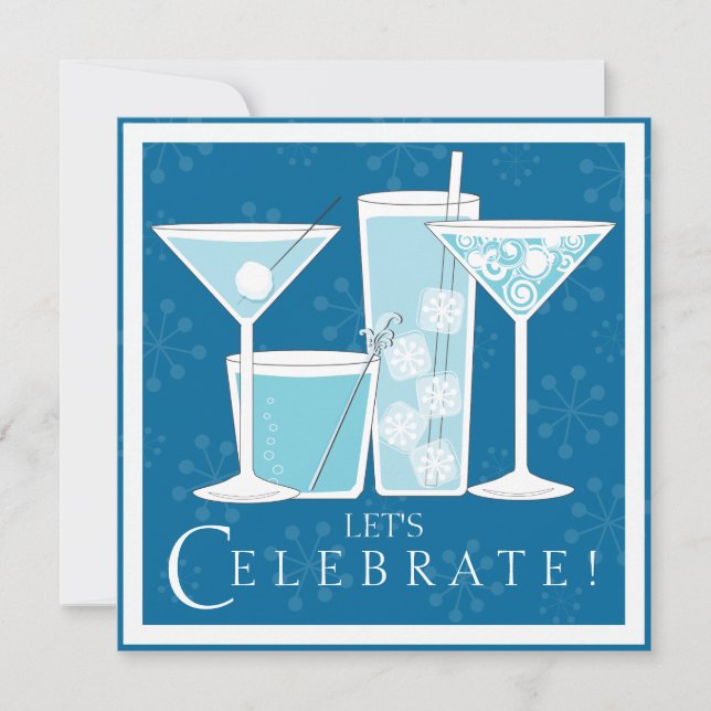 Blue Holiday Cocktail Celebration Party Invitation (Front)