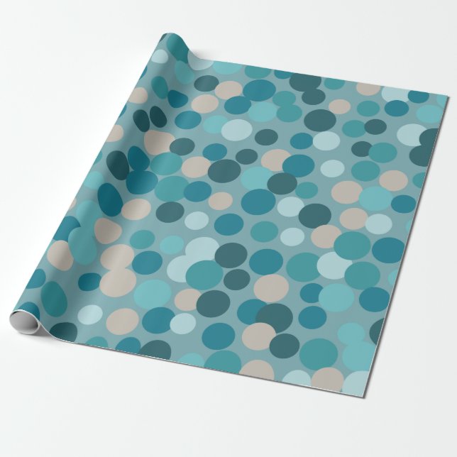Blue Holiday Dots Wrapping Paper (Unrolled)