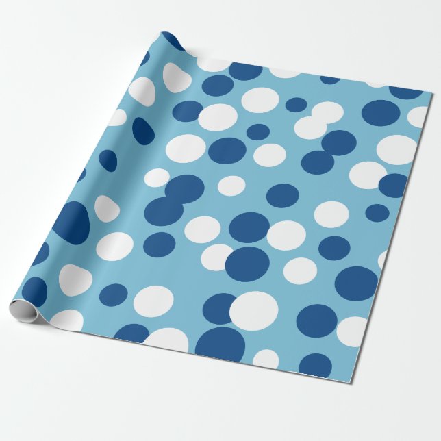 Blue Holiday Dots Wrapping Paper (Unrolled)