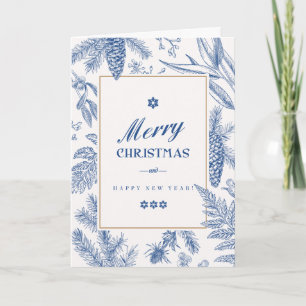 Blue Holiday Floral   Photo Holiday Card