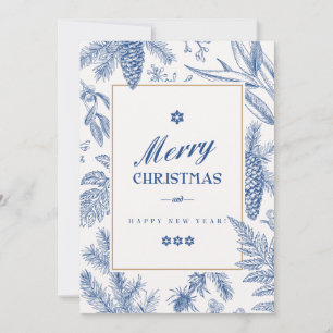 Blue Holiday Floral   Photo Holiday Card