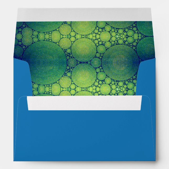 Blue holiday green circle art pattern lined modern envelopes (Back (Bottom))