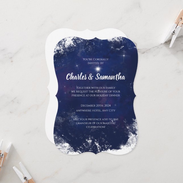 Blue Holiday Greetings Card Christmas Invitation (Front/Back In Situ)