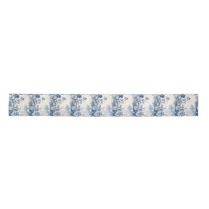 Blue Holiday Ribbon with French Floral Pattern Satin Ribbon