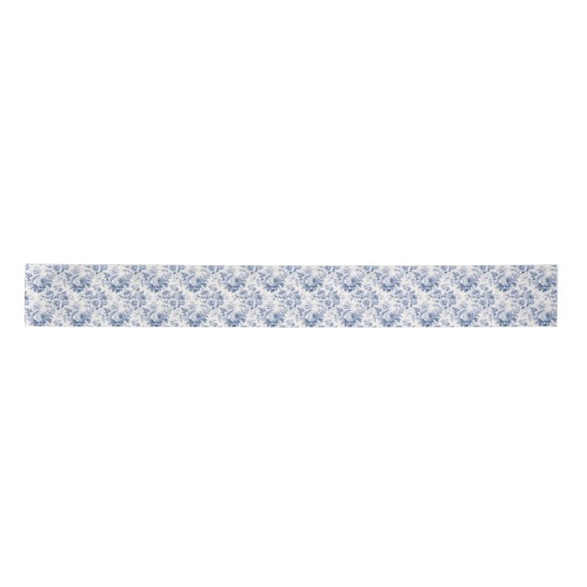 Blue Holiday Ribbon with French Floral Pattern Satin Ribbon (Front)