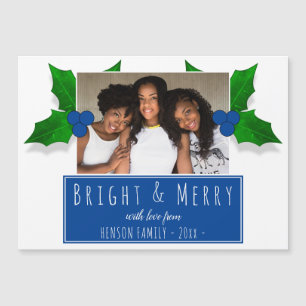 Blue Holly Berry Plant Leaves Christmas Photo Card